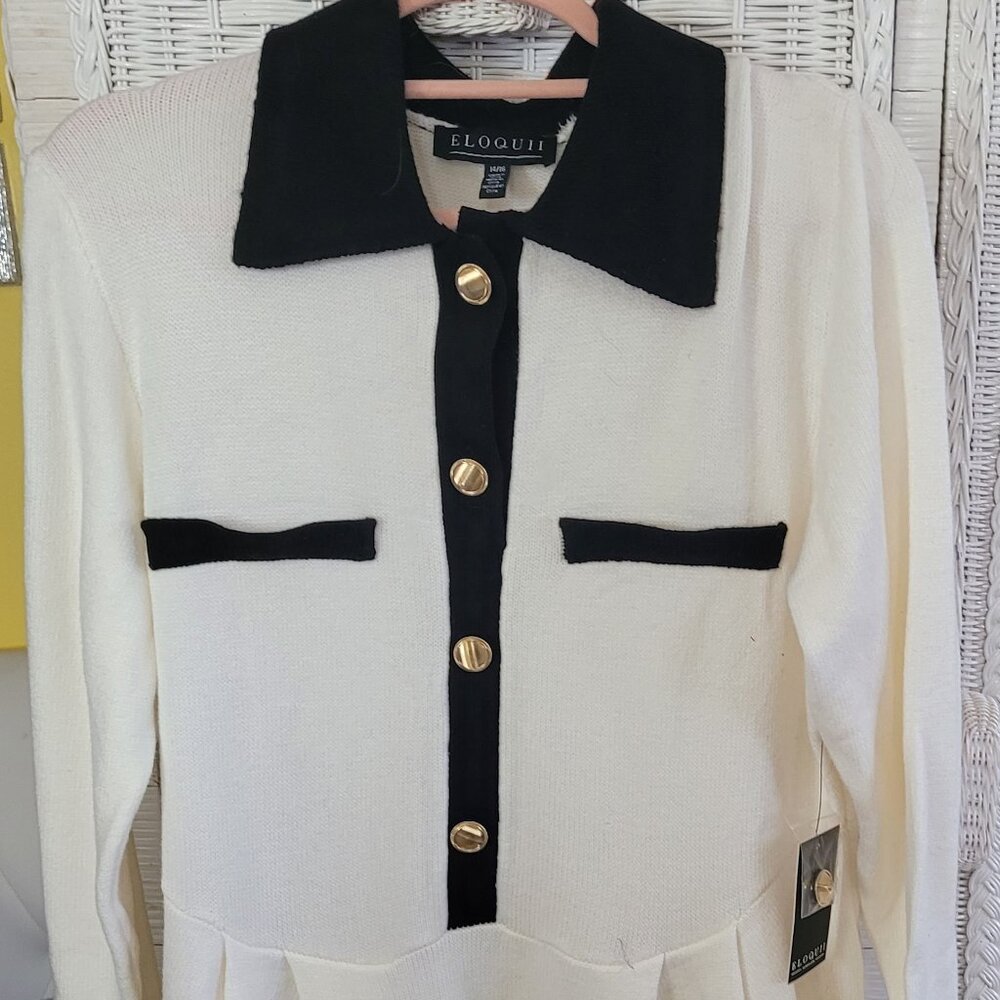 Eloquii Sweater Dress Ivory and Bl with buttons size 14/16 Brand New with Tags